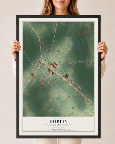 Map of Dublin, North Carolina, 24 x 36 inch print in a black wood frame