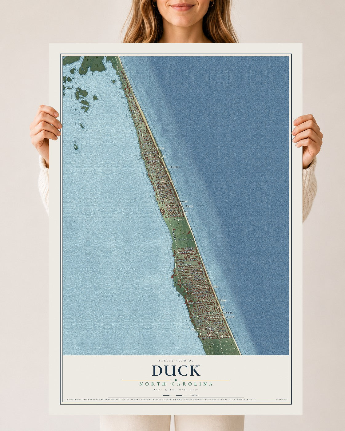 Map of Duck, North Carolina, 24 x 36 inch unframed archival matte print