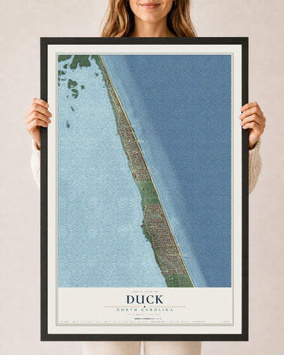 Map of Duck, North Carolina, 24 x 36 inch print in a black wood frame
