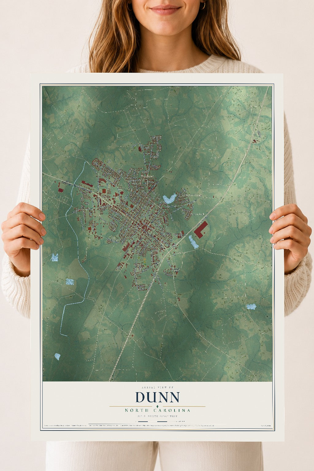 Map of Dunn, North Carolina, 18 x 24 inch unframed archival matte print