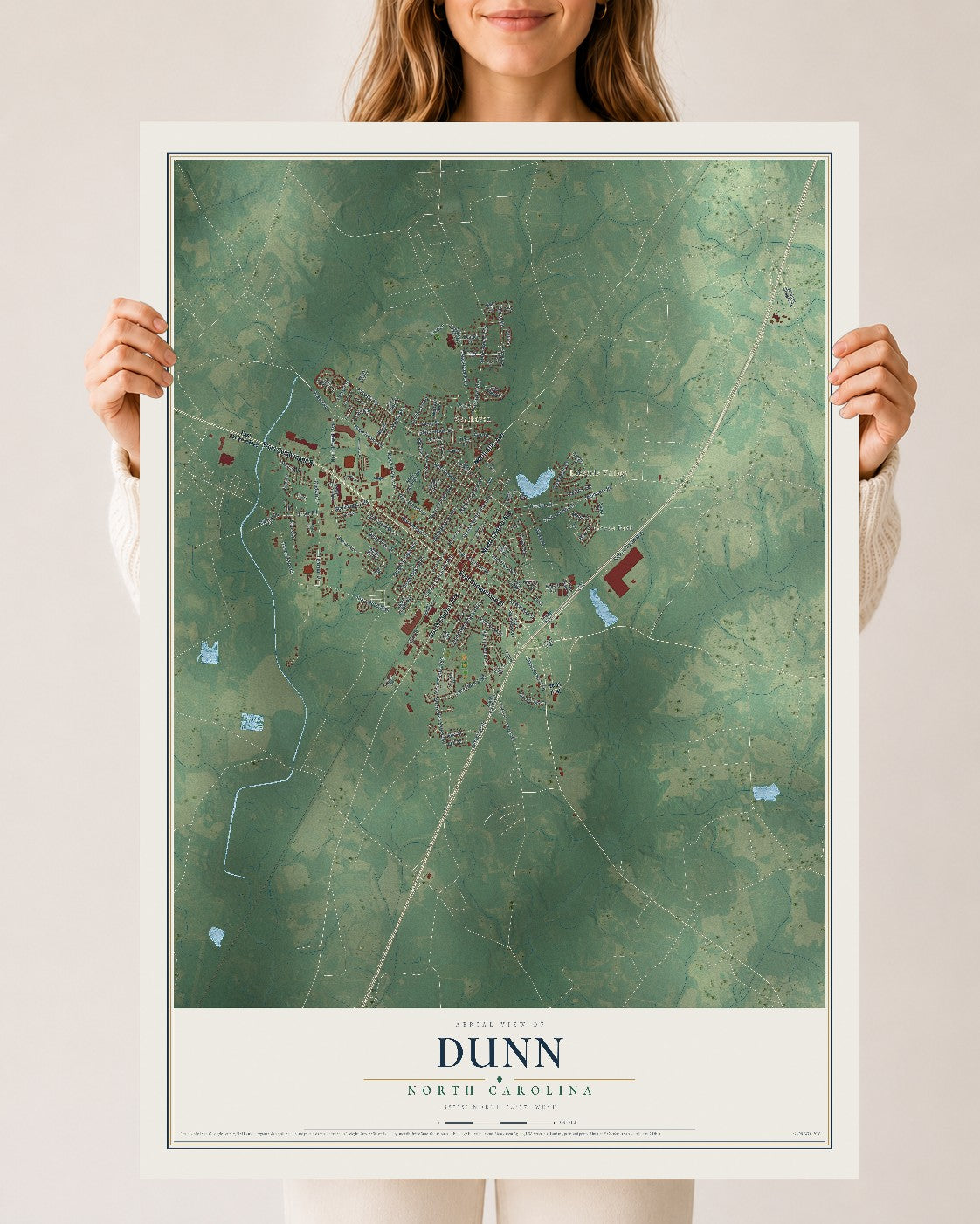 Map of Dunn, North Carolina, 24 x 36 inch unframed archival matte print