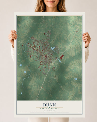 Map of Dunn, North Carolina, 24 x 36 inch unframed archival matte print