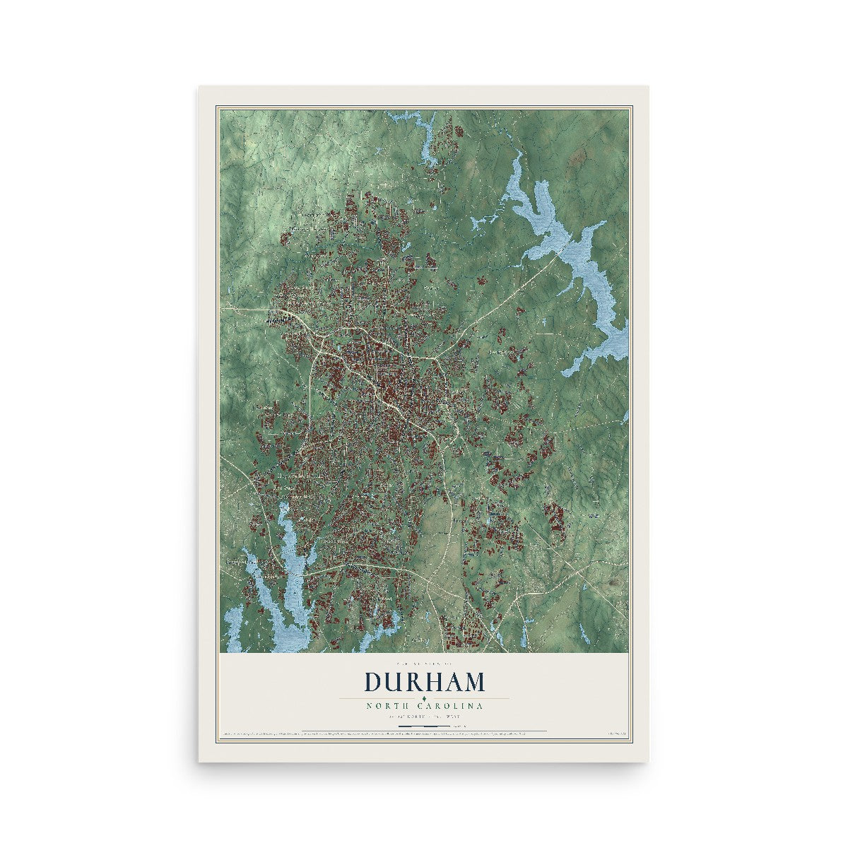Map of Durham, North Carolina, 12 x 18 inch unframed archival matte print
