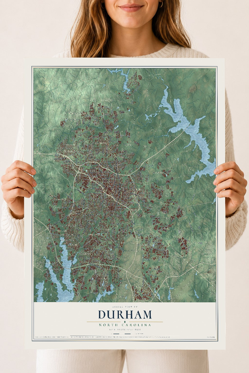 Map of Durham, North Carolina, 18 x 24 inch unframed archival matte print
