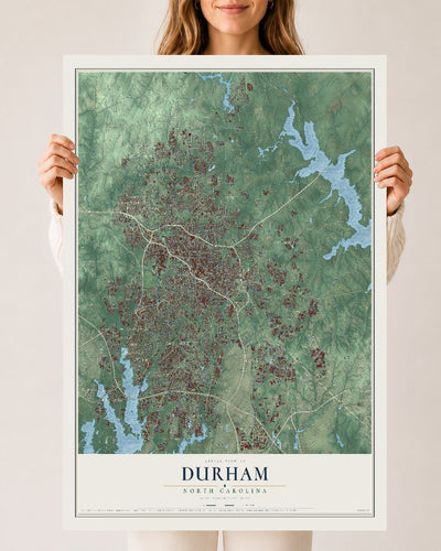 Map of Durham, North Carolina, 24 x 36 inch unframed archival matte print