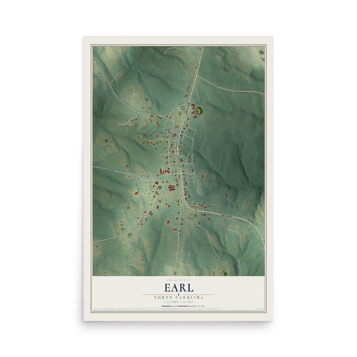 Map of Earl, North Carolina, 12 x 18 inch unframed archival matte print