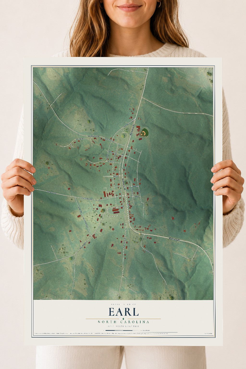 Map of Earl, North Carolina, 18 x 24 inch unframed archival matte print