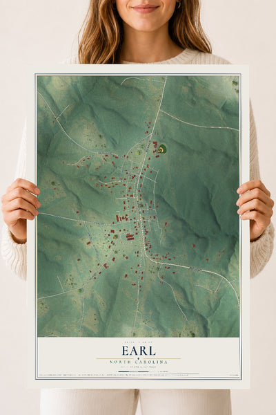 Map of Earl, North Carolina, 18 x 24 inch unframed archival matte print