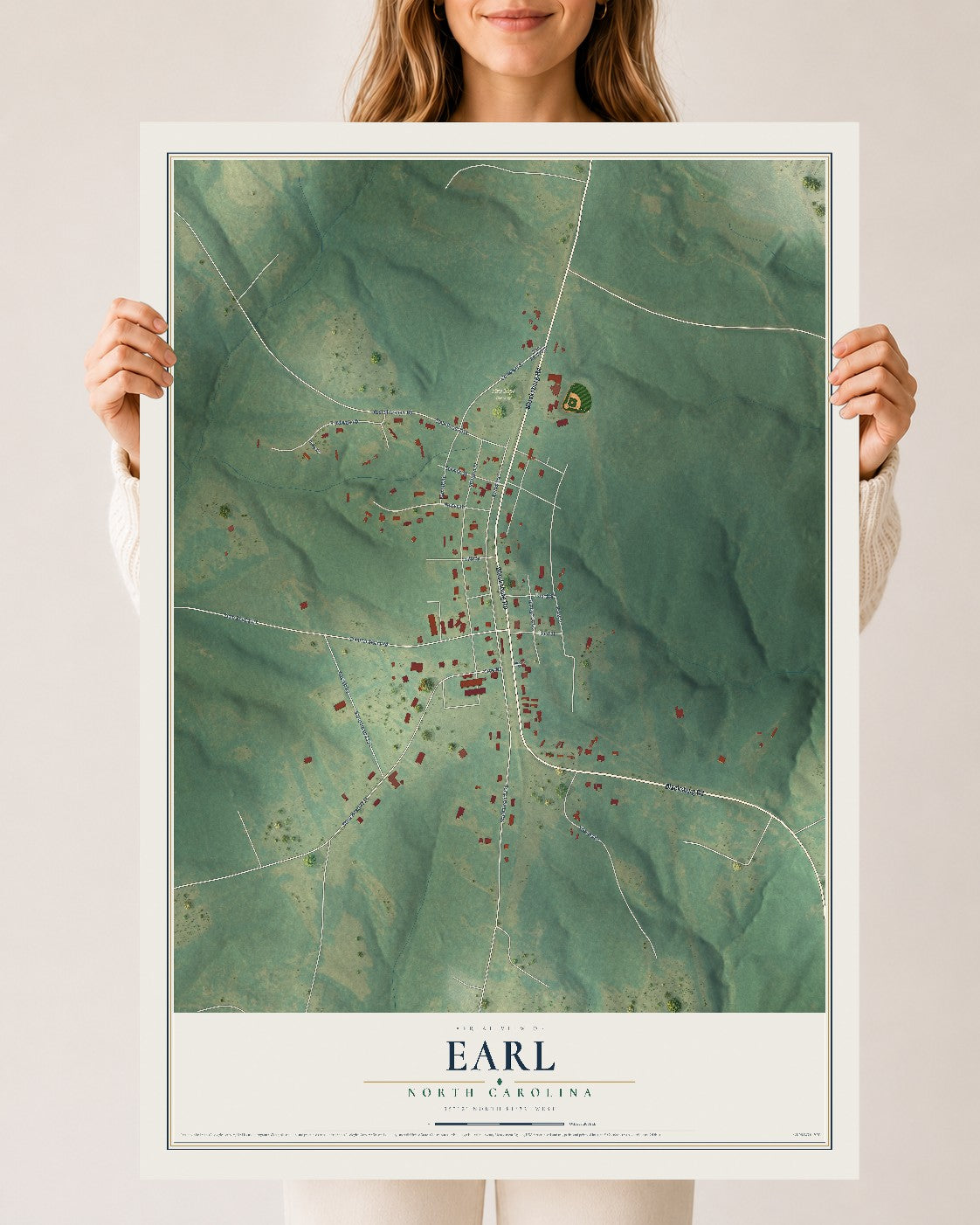 Map of Earl, North Carolina, 24 x 36 inch unframed archival matte print