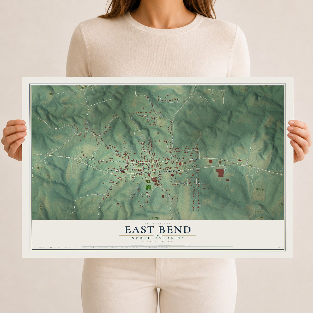 Map of East Bend, North Carolina, 12 x 18 inch unframed archival matte print
