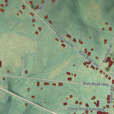Second close-up of the map of East Bend, North Carolina print showing more streets and buildings