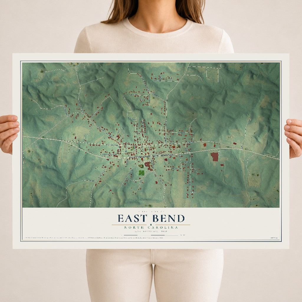 Map of East Bend, North Carolina, 18 x 24 inch unframed archival matte print