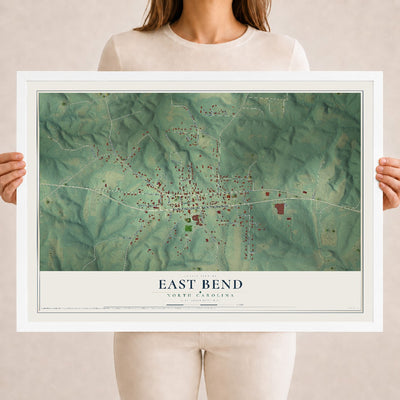 Map of East Bend, North Carolina, 18 x 24 inch print in a white wood frame