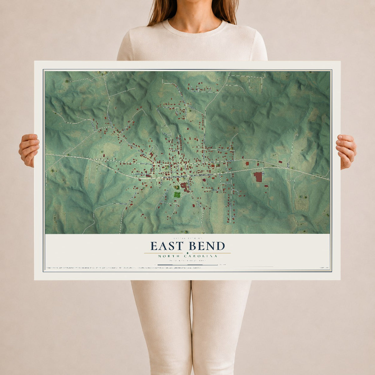 Map of East Bend, North Carolina, 24 x 36 inch unframed archival matte print
