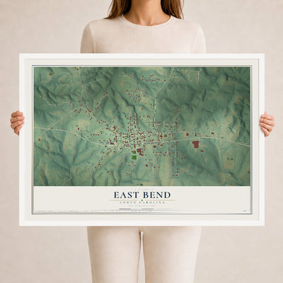 Map of East Bend, North Carolina, 24 x 36 inch print in a white wood frame