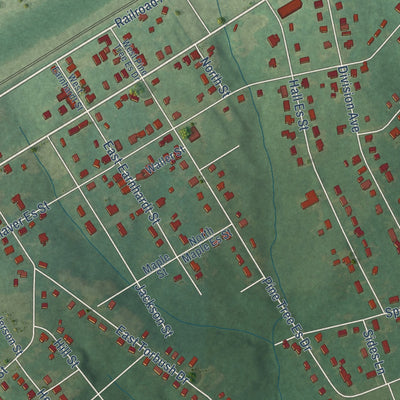 Close-up of the map of East Spencer, North Carolina print showing street and building detail