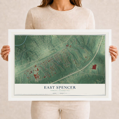 Map of East Spencer, North Carolina, 12 x 18 inch print in a white wood frame