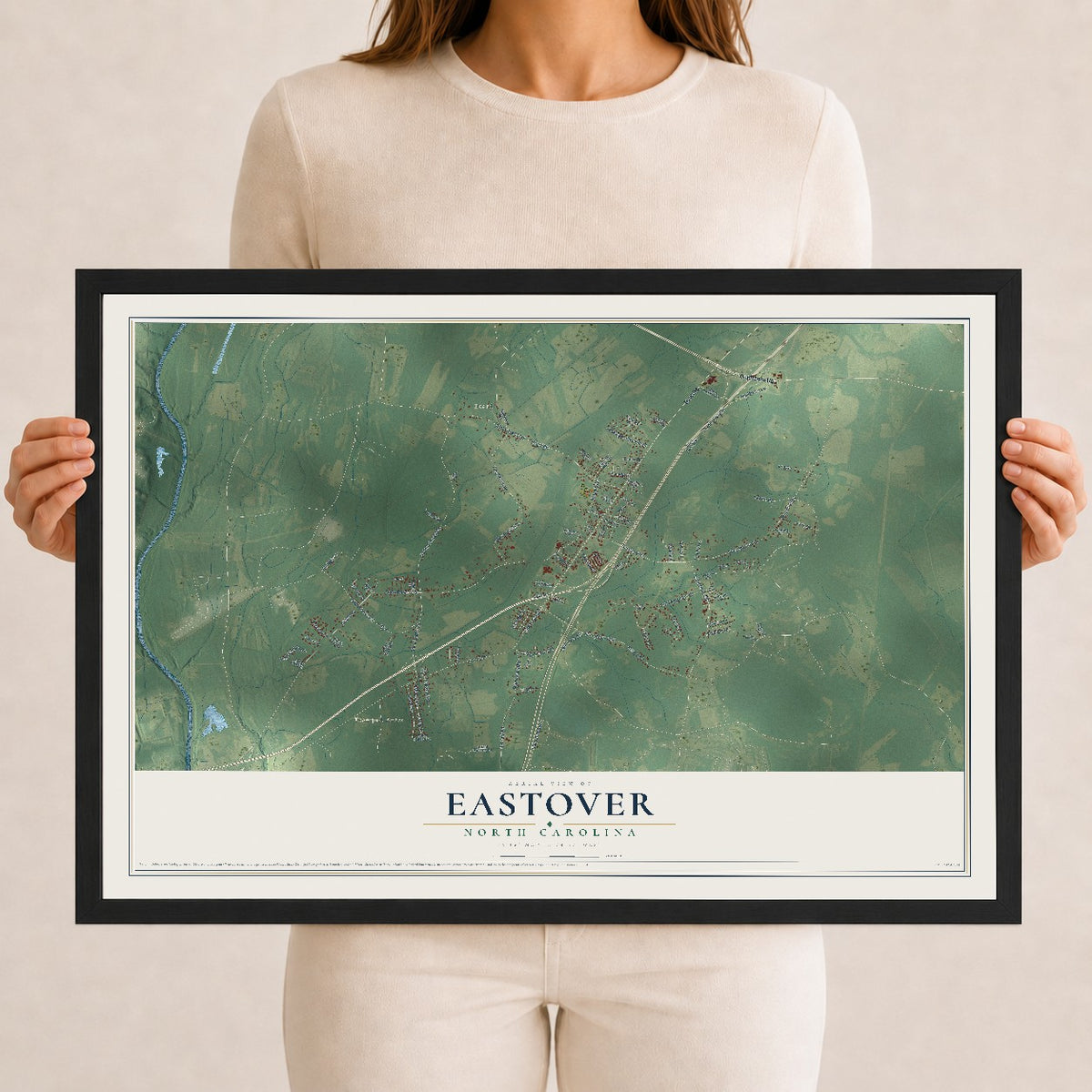 Map of Eastover, North Carolina, 12 x 18 inch print in a black wood frame