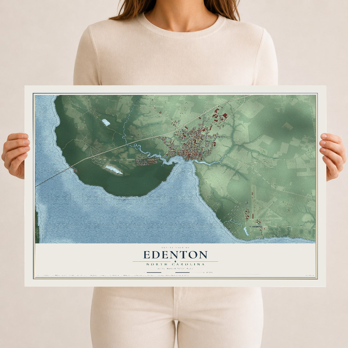 Map of Edenton, North Carolina, 12 x 18 inch unframed archival matte print