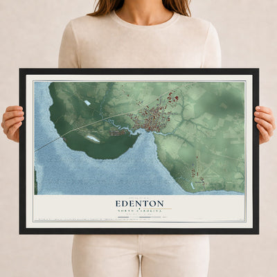 Map of Edenton, North Carolina, 12 x 18 inch print in a black wood frame