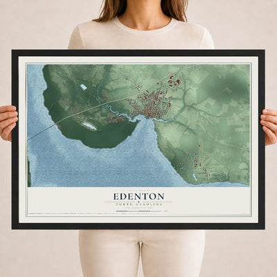 Map of Edenton, North Carolina, 18 x 24 inch print in a black wood frame