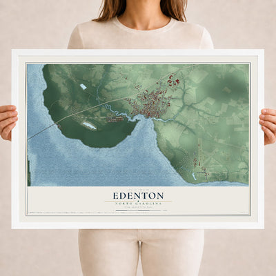 Map of Edenton, North Carolina, 18 x 24 inch print in a white wood frame