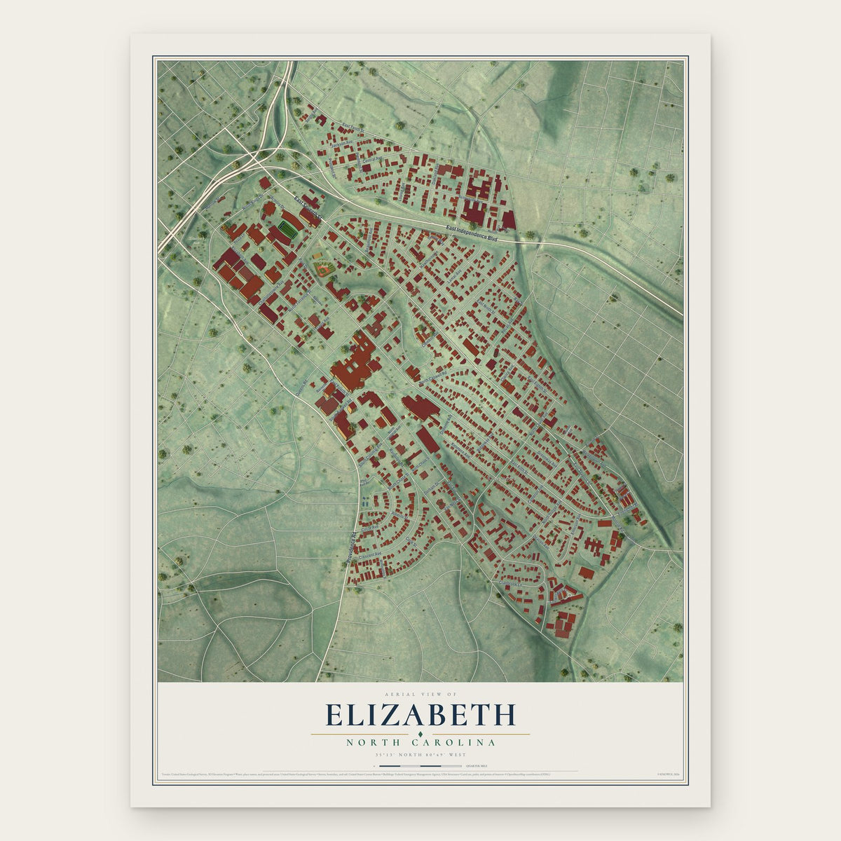 Elizabeth, North Carolina map print, the full design