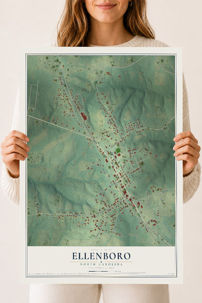 Map of Ellenboro, North Carolina, 18 x 24 inch unframed archival matte print