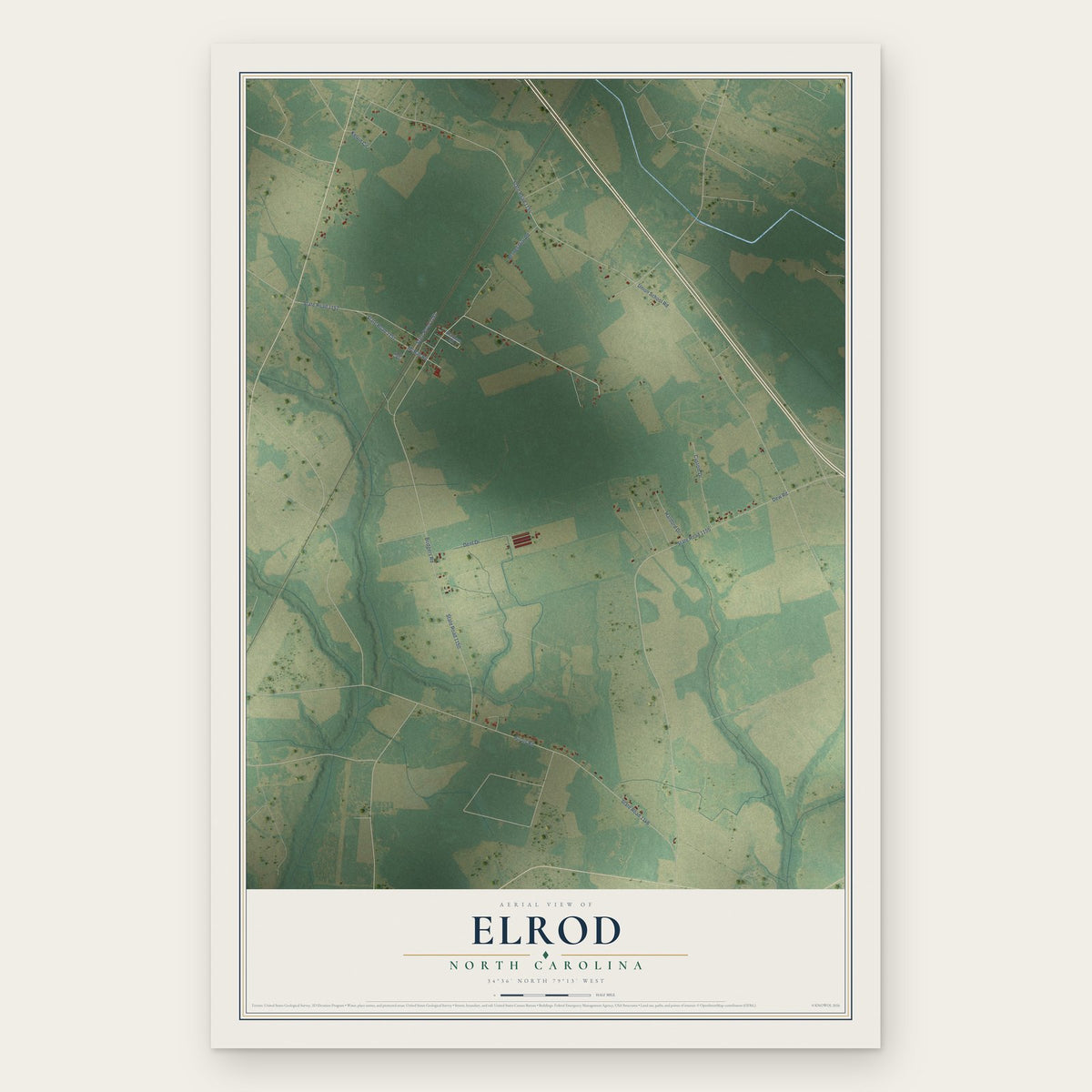 Elrod, North Carolina map print, the full design