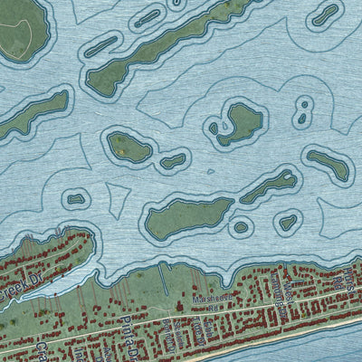 Second close-up of the map of Emerald Isle, North Carolina print showing more streets and buildings