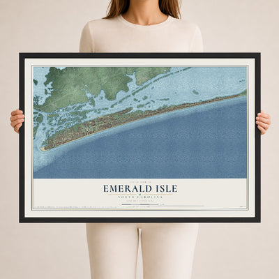 Map of Emerald Isle, North Carolina, 24 x 36 inch print in a black wood frame
