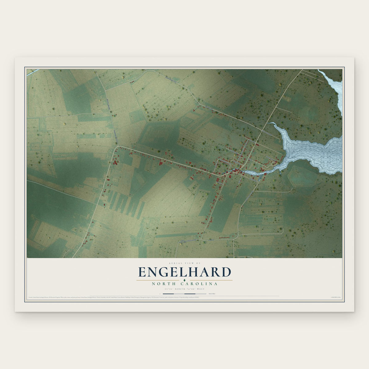 Engelhard, North Carolina map print, the full design