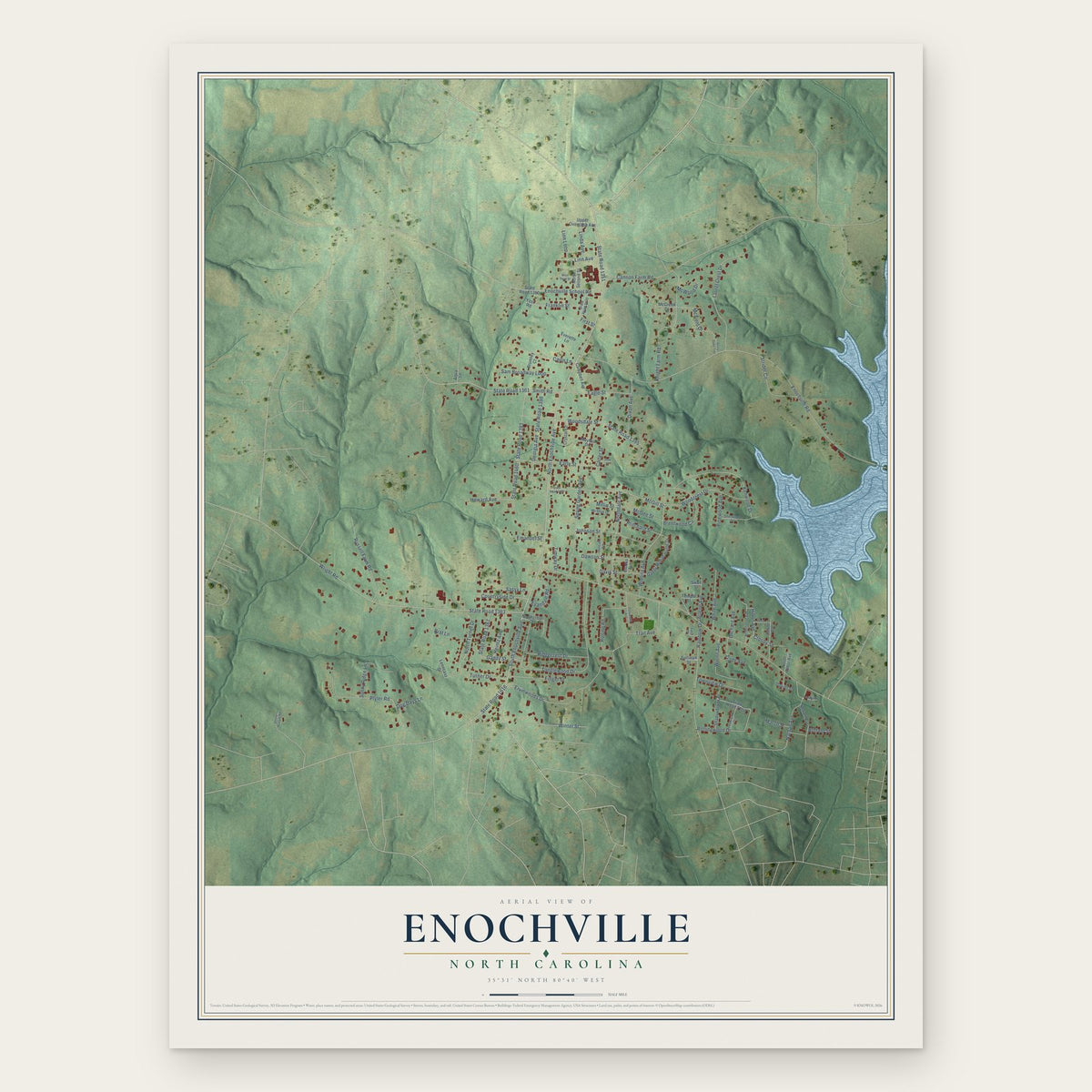Enochville, North Carolina map print, the full design