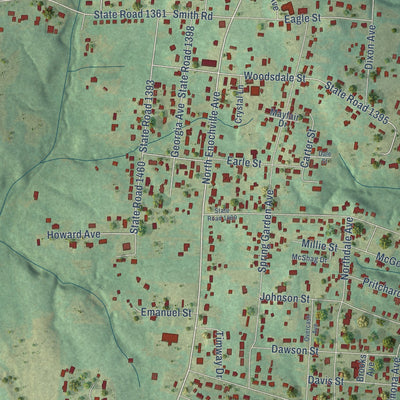 Close-up of the map of Enochville, North Carolina print showing street and building detail