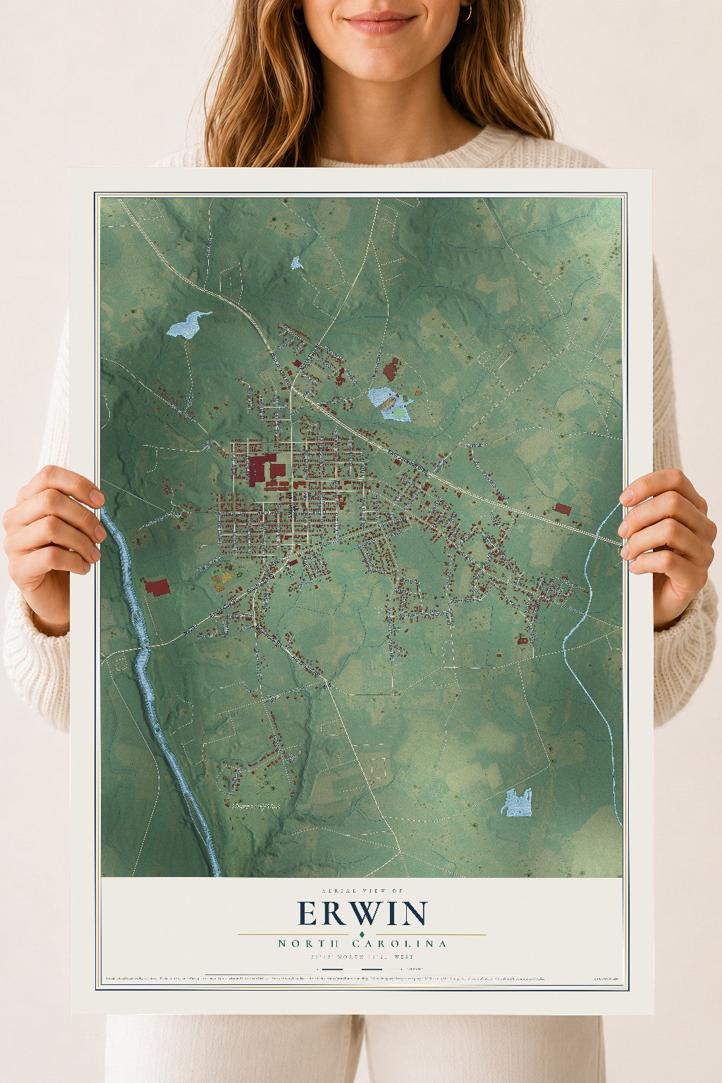 Map of Erwin, North Carolina, 18 x 24 inch unframed archival matte print