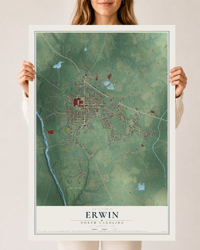 Map of Erwin, North Carolina, 24 x 36 inch unframed archival matte print