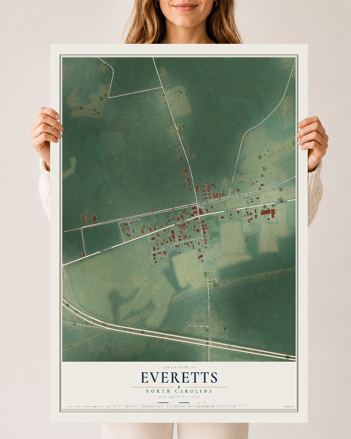 Map of Everetts, North Carolina, 24 x 36 inch unframed archival matte print