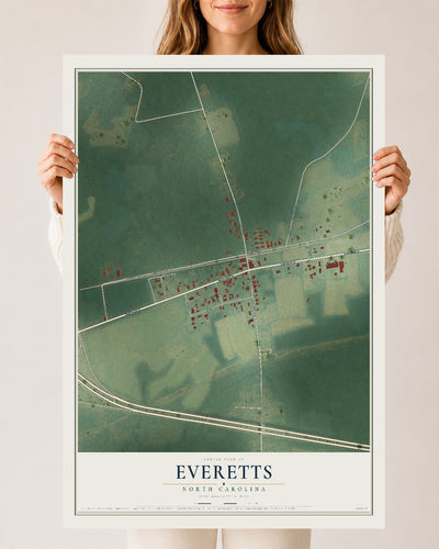 Map of Everetts, North Carolina, 24 x 36 inch unframed archival matte print