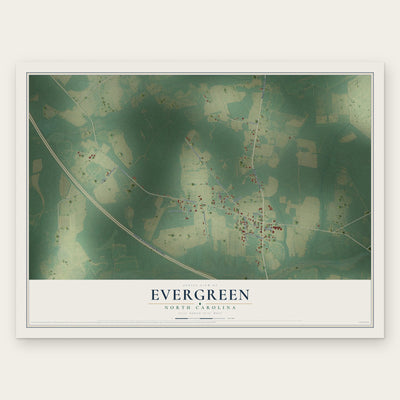 Evergreen, North Carolina map print, the full design