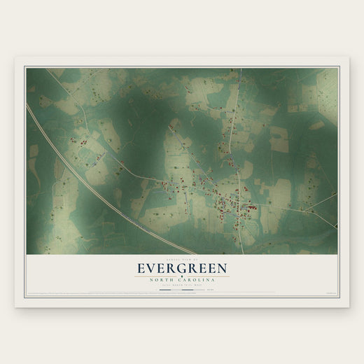 Evergreen, North Carolina map print, the full design