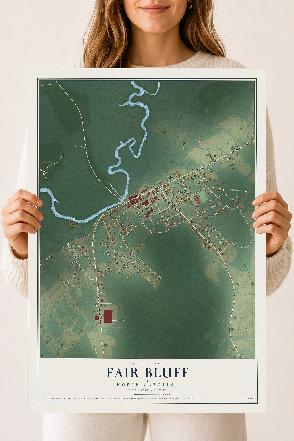 Map of Fair Bluff, North Carolina, 18 x 24 inch unframed archival matte print