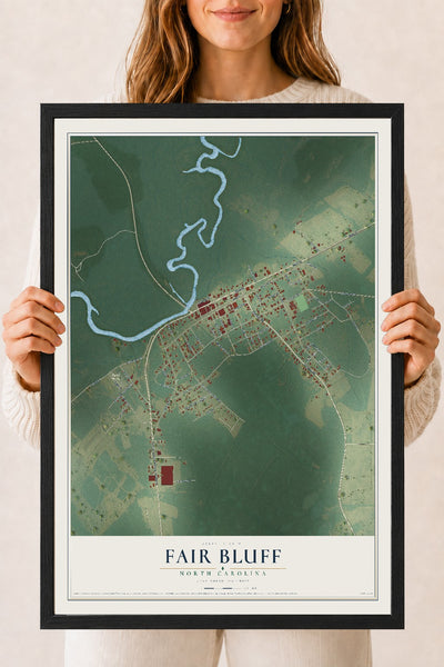 Map of Fair Bluff, North Carolina, 18 x 24 inch print in a black wood frame