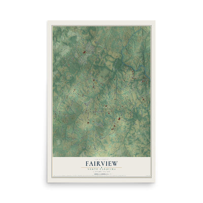 Map of Fairview, North Carolina, 12 x 18 inch unframed archival matte print