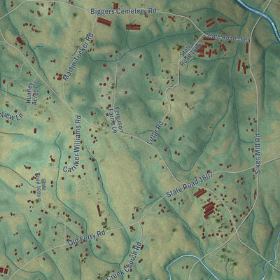 Second close-up of the map of Fairview, North Carolina print showing more streets and buildings