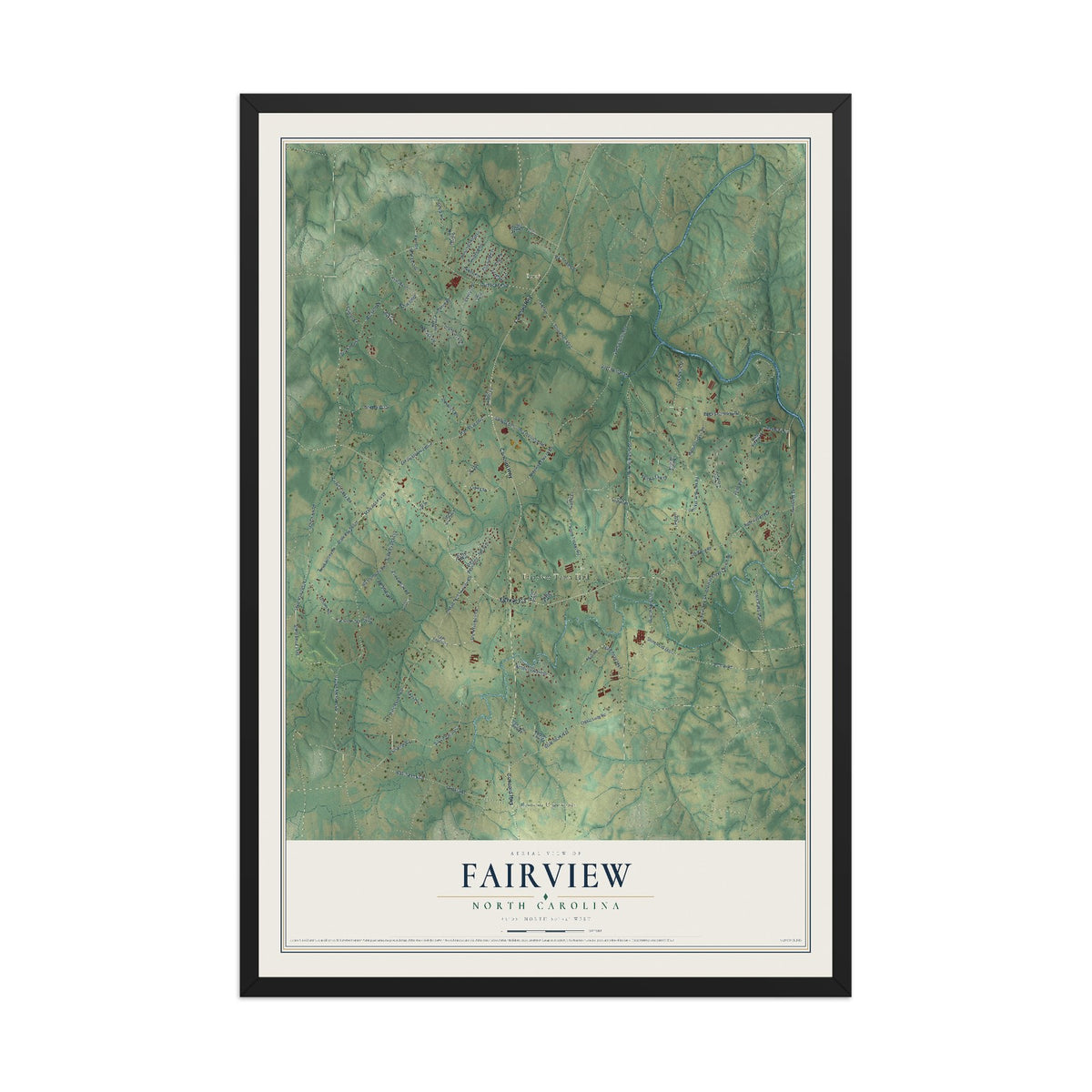 Map of Fairview, North Carolina, 12 x 18 inch print in a black wood frame