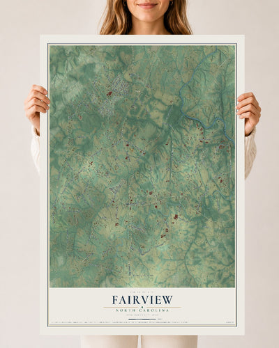 Map of Fairview, North Carolina, 24 x 36 inch unframed archival matte print