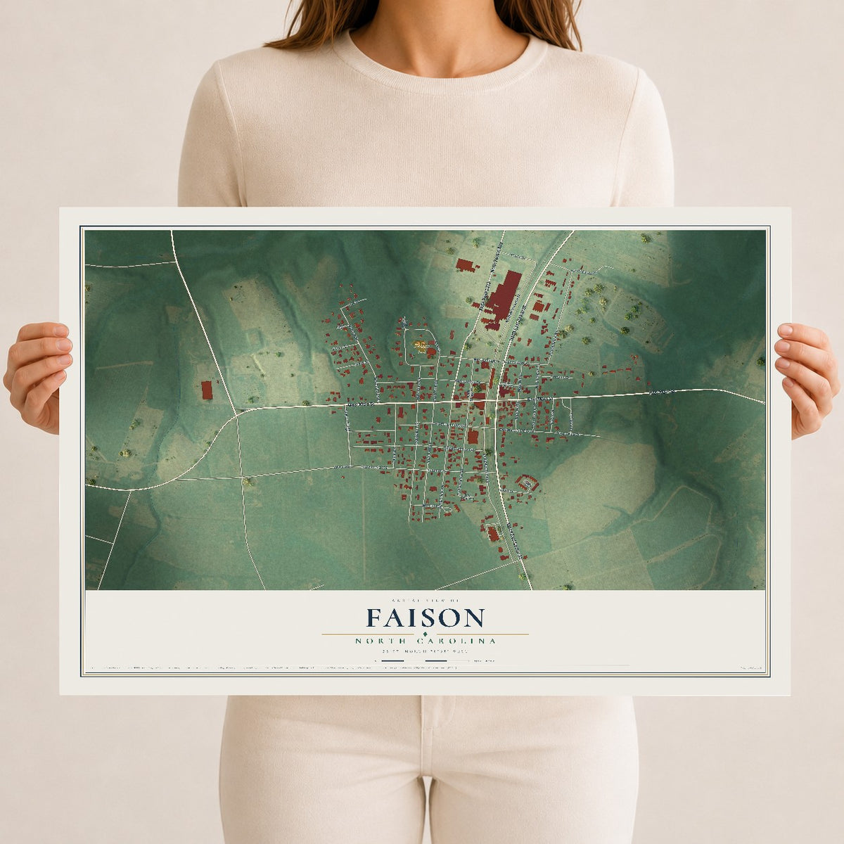 Map of Faison, North Carolina, 12 x 18 inch unframed archival matte print