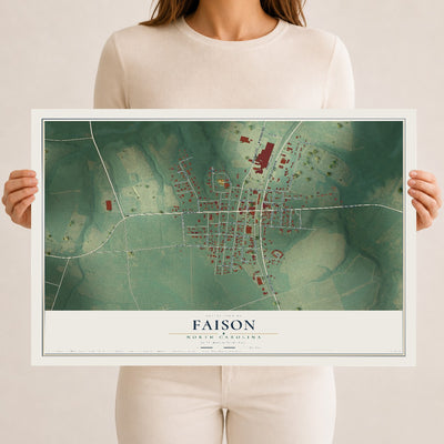 Map of Faison, North Carolina, 12 x 18 inch unframed archival matte print
