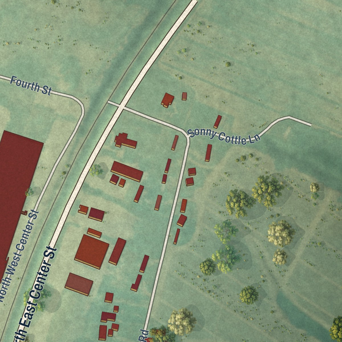 Second close-up of the map of Faison, North Carolina print showing more streets and buildings