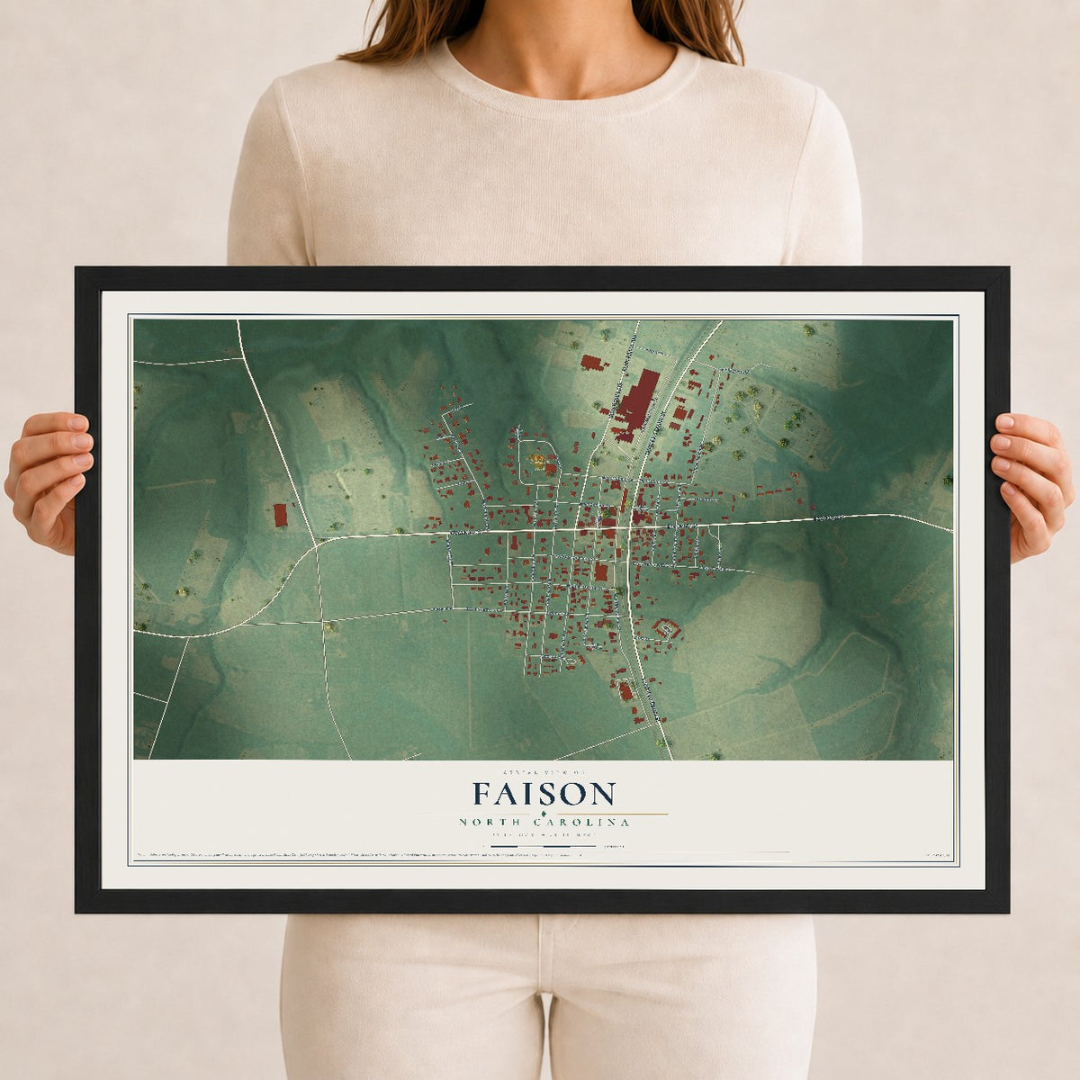 Map of Faison, North Carolina, 12 x 18 inch print in a black wood frame